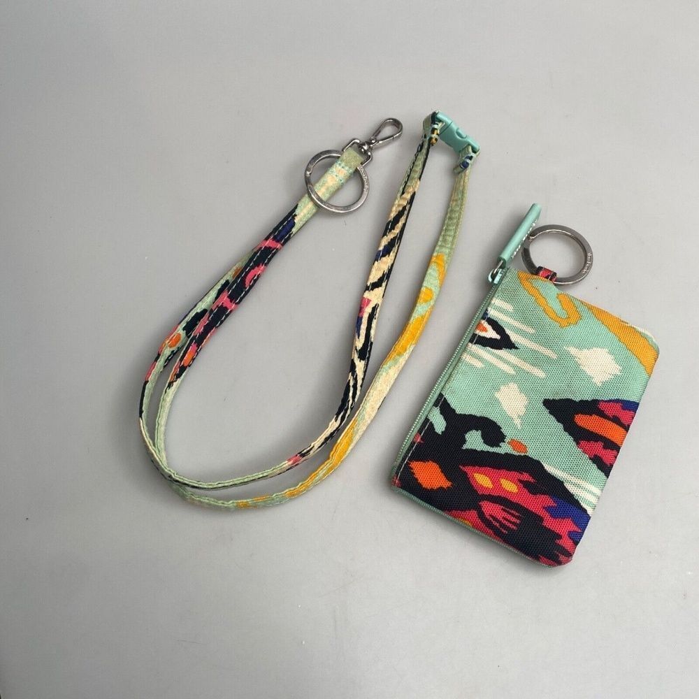 Vera Bradley Zip ID Wallet Card Holder Slots Lanyard Medallion Key Ring Teal - Picture 9 of 9